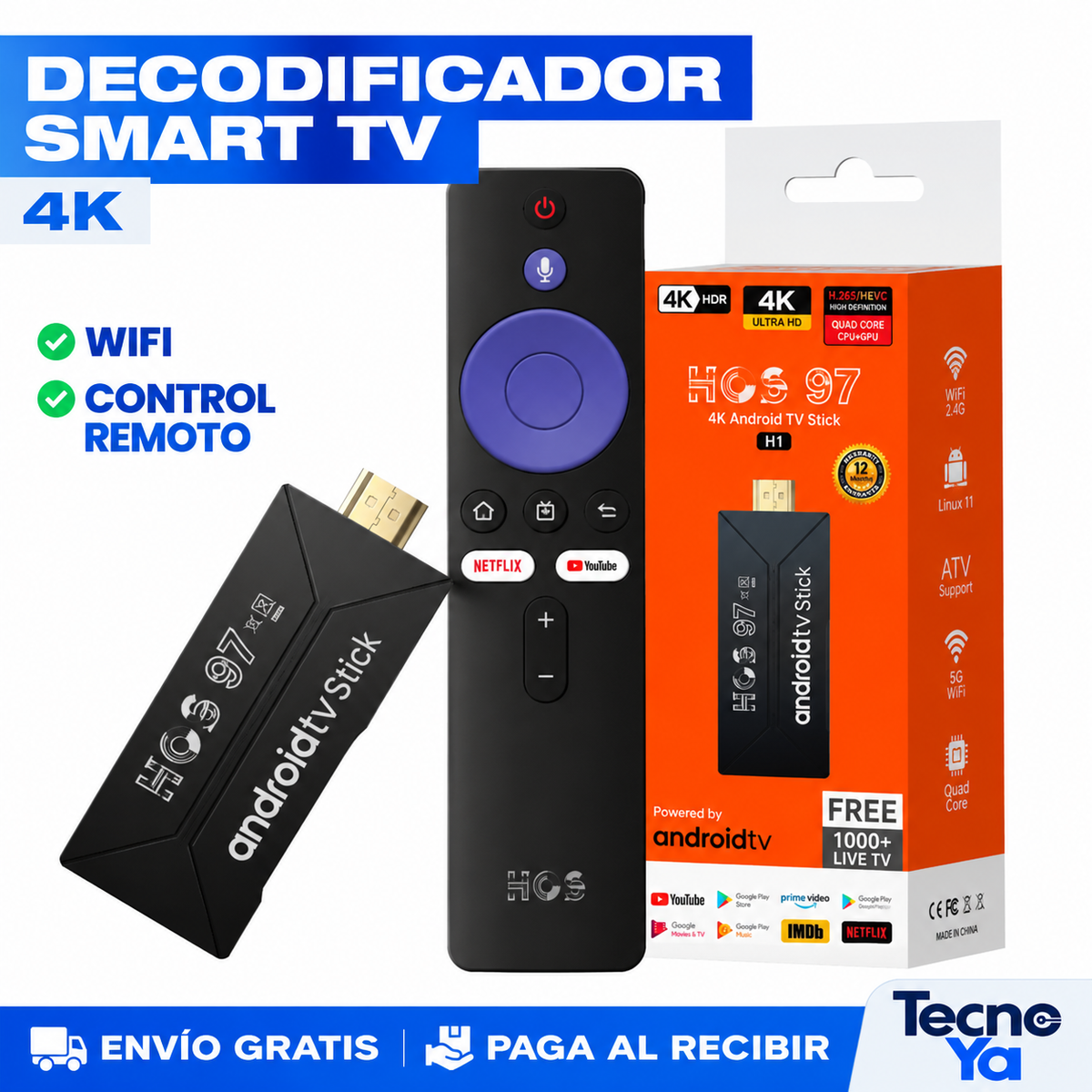Decodificador Smart TV con Control Remoto – Convierte tu TV Vieja en Smart